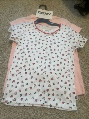 DKNY White & Pink Heart Print Short Sleeve Tee Duo